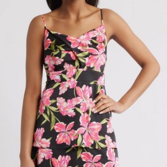 Anne Klein Dresses & Skirts - NWT Anne Klein Women Black Pink Floral Tiered Sleeveless Maxi Dress Prom Size 8